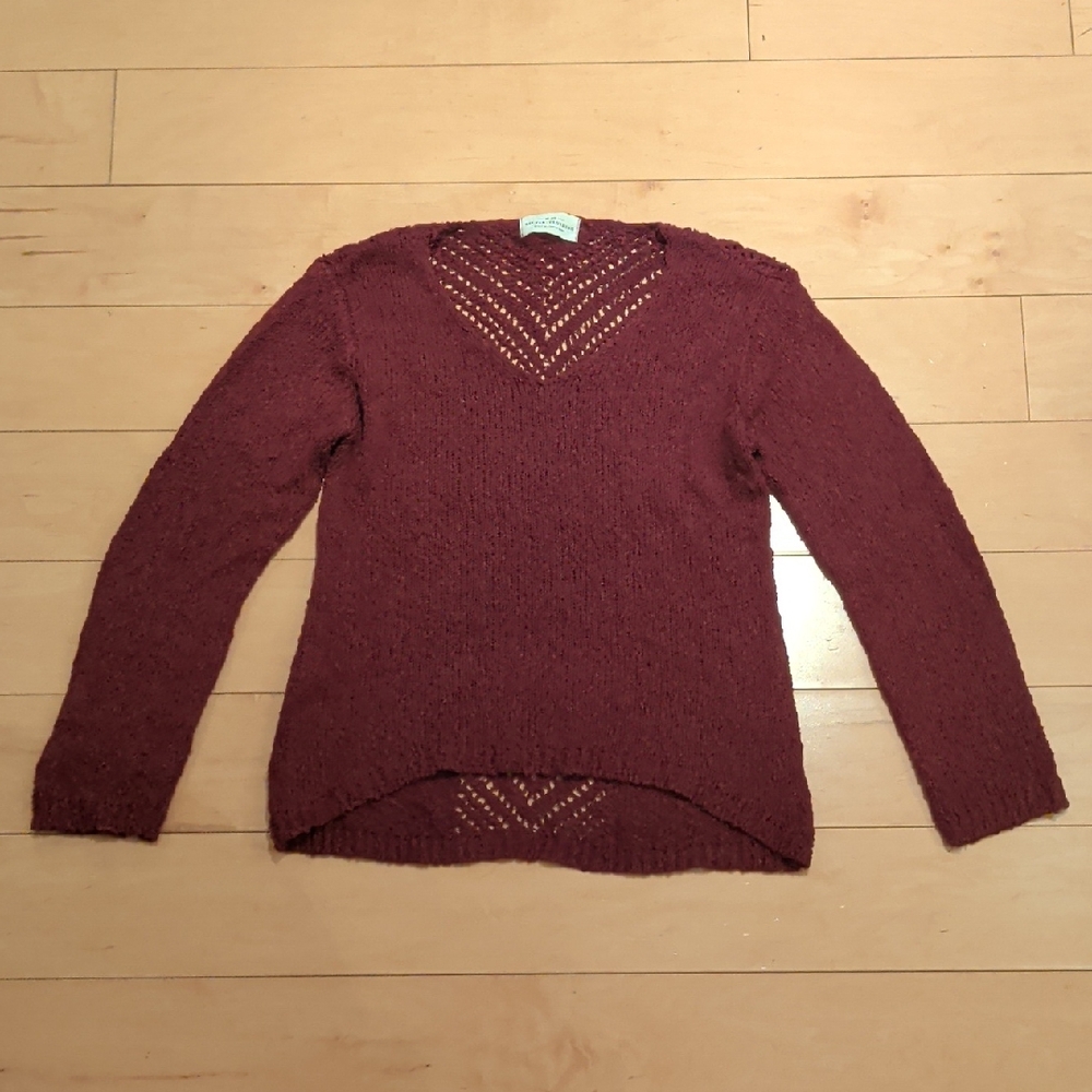 Nectar Clothing Maroon Boho Sweater, Size Medium, Open Weave Design, Hi-Lo Hem